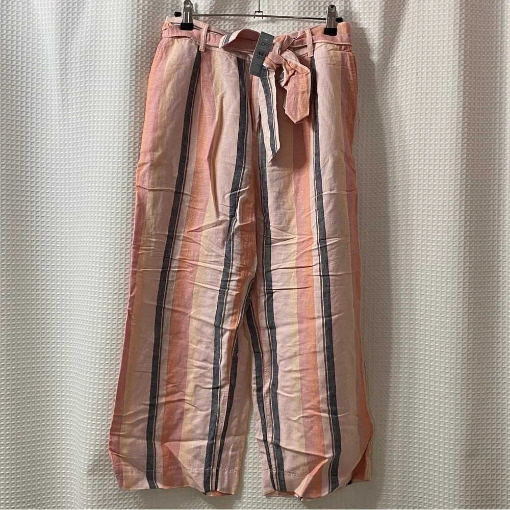 NWT LOFT Petite Striped Tie Waist Pants - Picture 7 of 8